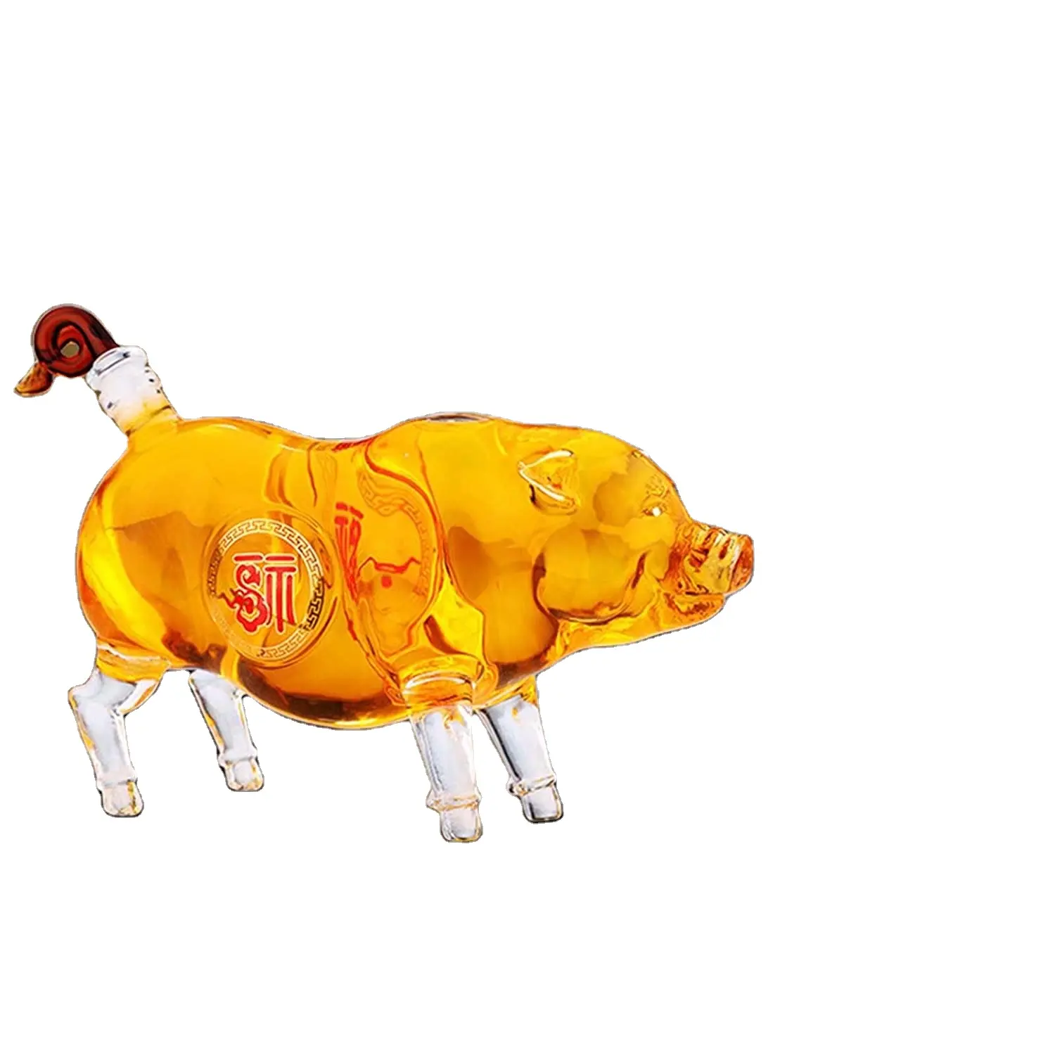 हस्तनिर्मित Borosilicate सुअर के आकार का गिलास व्हिस्की कंटर पशु आकार राशि चक्र कांच की बोतल