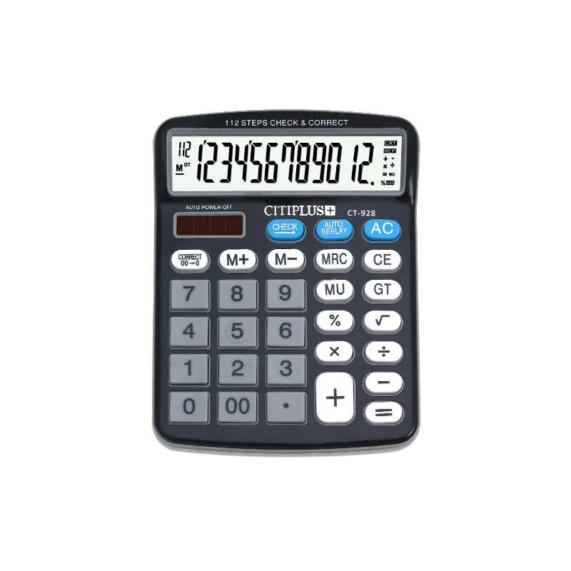 CT-928 Stock Calculadora De Logotipo Personalizado Com 12 Dígitos Check & correct Calculadora De Célula Solar Para Escritório