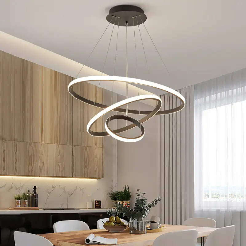 Restaurant lamp dining table lamp modern three-ring room bar Pendant Circle Rings Gold Modern Led Hanging chandelier