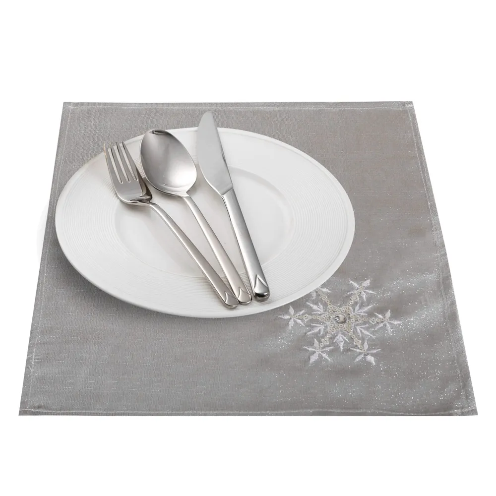 OWENIE-Juego de 4 servilletas de Navidad de tela personalizada, copo de nieve, lentejuelas de seda bordadas, Decoración de mesa de cena