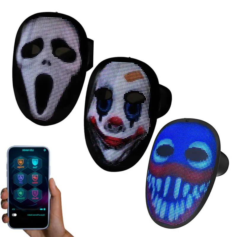 RGB WiFi App brillante LED fiesta máscara programable para niños hombre adulto DJ Halloween Navidad mascarada disfraz Cosplay