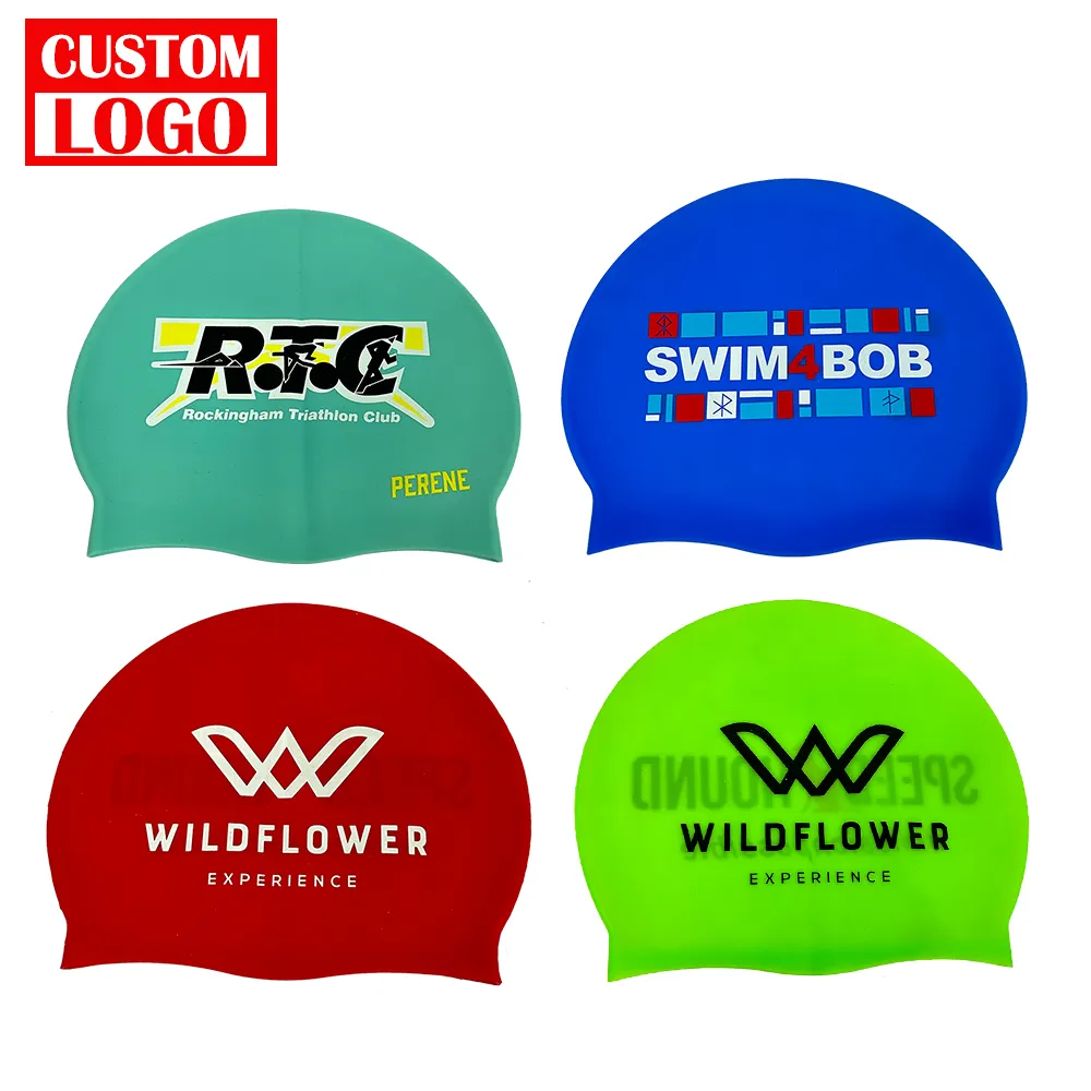 맞춤형 맞춤형 로고 인쇄 방수 수영 모자 모자 실리콘 수영 모자