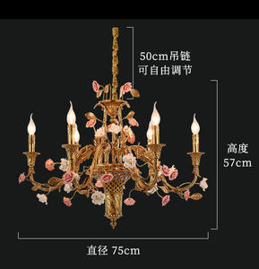 法式<span class=keywords><strong>15</strong></span>灯黄铜吊灯配瓷花吊灯
