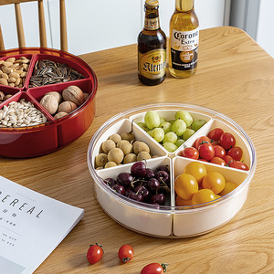 Contenedor organizador de almacenamiento de alimentos con tapa Bandeja de servicio dividida con 4 o 5 cajas extraíbles Contenedores Organizadores de refrigerador apilables - Product Image 1