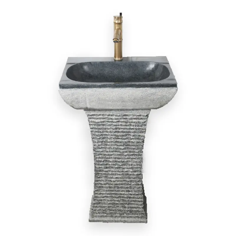 Fregadero de pedestal de piedra de mármol negro natural directo de fábrica de Shengye, lavabo de granito a la venta, lavabo de baño para interiores de Hotel y hogar