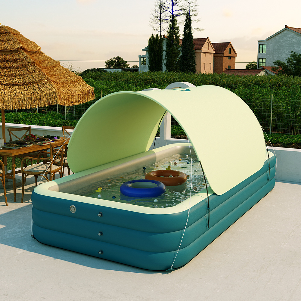 Auvent de parasol pour piscine simple à trois anneaux, vert rafraîchissant d'été, 21m