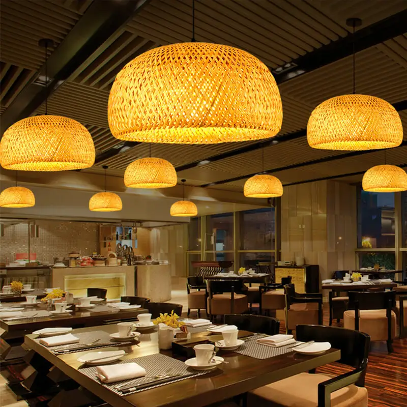 Lampada a sospensione tessuta nordica lampadario in rattan creativo illuminazione ristorante hotel lampadario in bambù luce in rattan