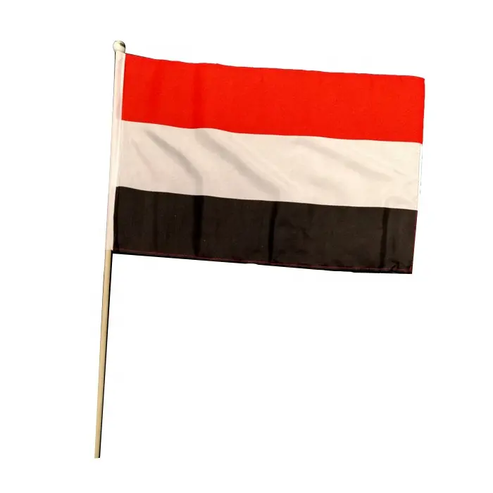Bandeira de mão de poliéster, venda quente, baixo preço, campanha, tamanho pequeno, ondulação, yemen, bandeira