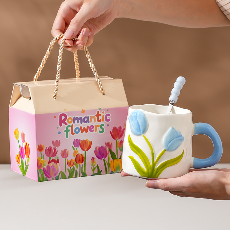 Single cup tulip light blue spoon gift box