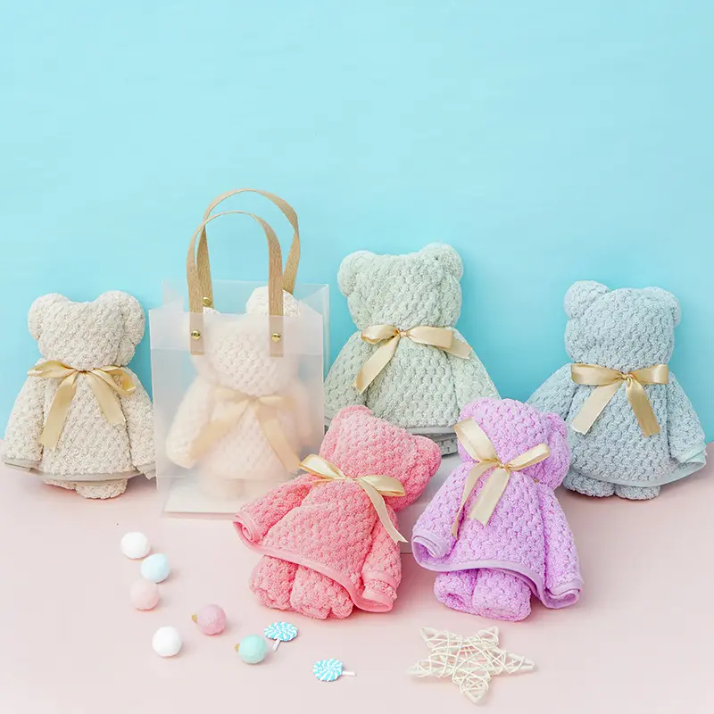 Asciugamano a forma di orso con Souvenir confezione regalo in velluto corallo sacchetto regalo matrimonio compleanno negozio di natale celebrazione regalo creativo