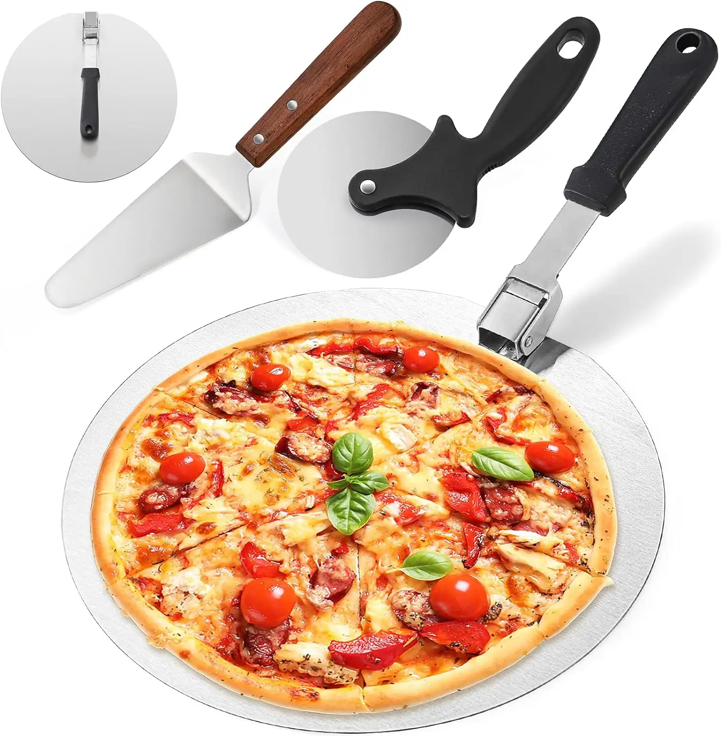 Edelstahl Sliding Pizza Peel Set Faltbare Pizza Peel mit Rocker Cutter