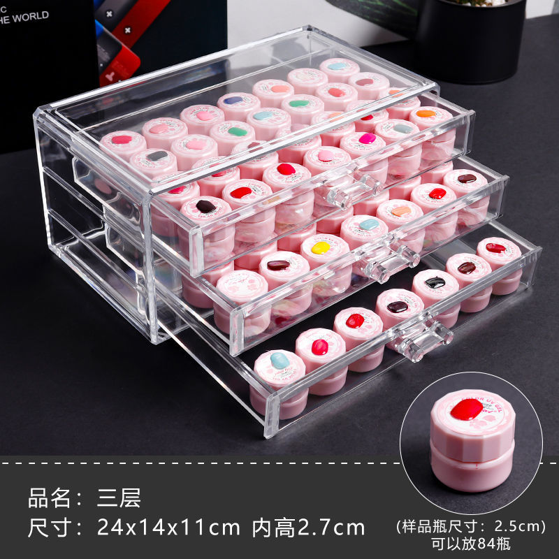 Transparent three-layer nail gel storage box