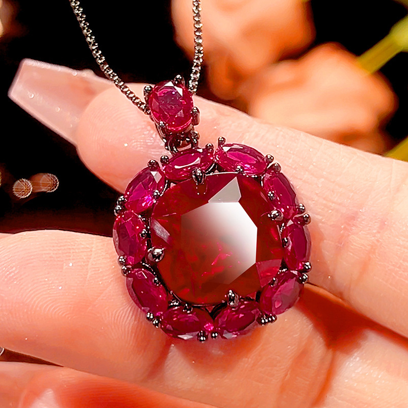 Red corundum pendant with box chain