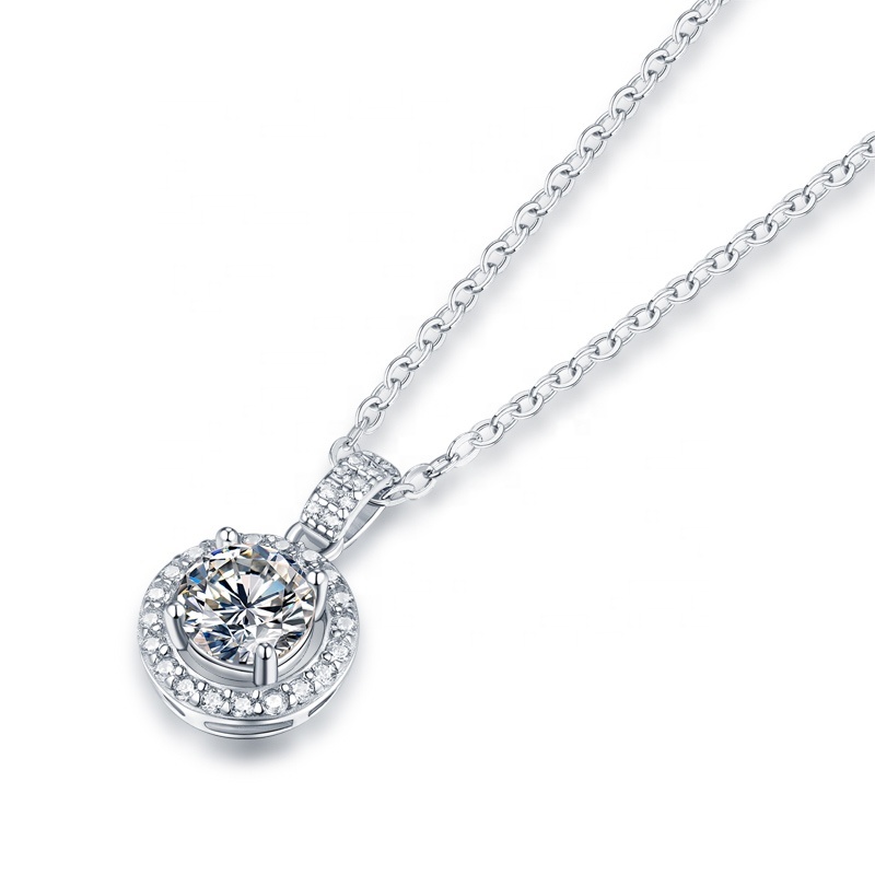 HMOIS custom jewelry necklace silver 925 sterling love necklace crystal 1.0ct round moissanite chain women necklace
