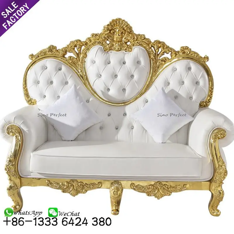 Guangzhou Cina Emas Tinggi Kembali Antik Pedicure Royal Pernikahan Sofa Set BRIDal Sofa King Throne Kursi Sewa