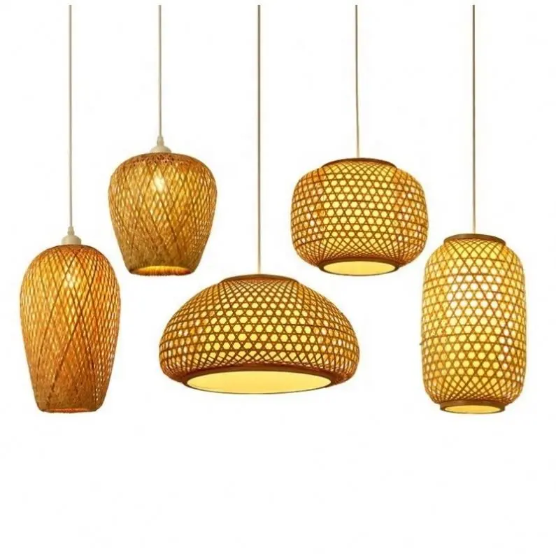 Lámparas colgantes de mimbre hechas a mano modernas, luz de techo de ratán, linterna de suspensión de madera, luz colgante de bambú para iluminación de decoración del hogar