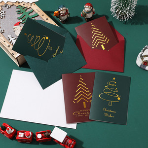 Yeni noel tebrik kartı yüksek kalite kırmızı yeşil altın folyo tebrik kartları zarflar noel için setleri - Product Image 2