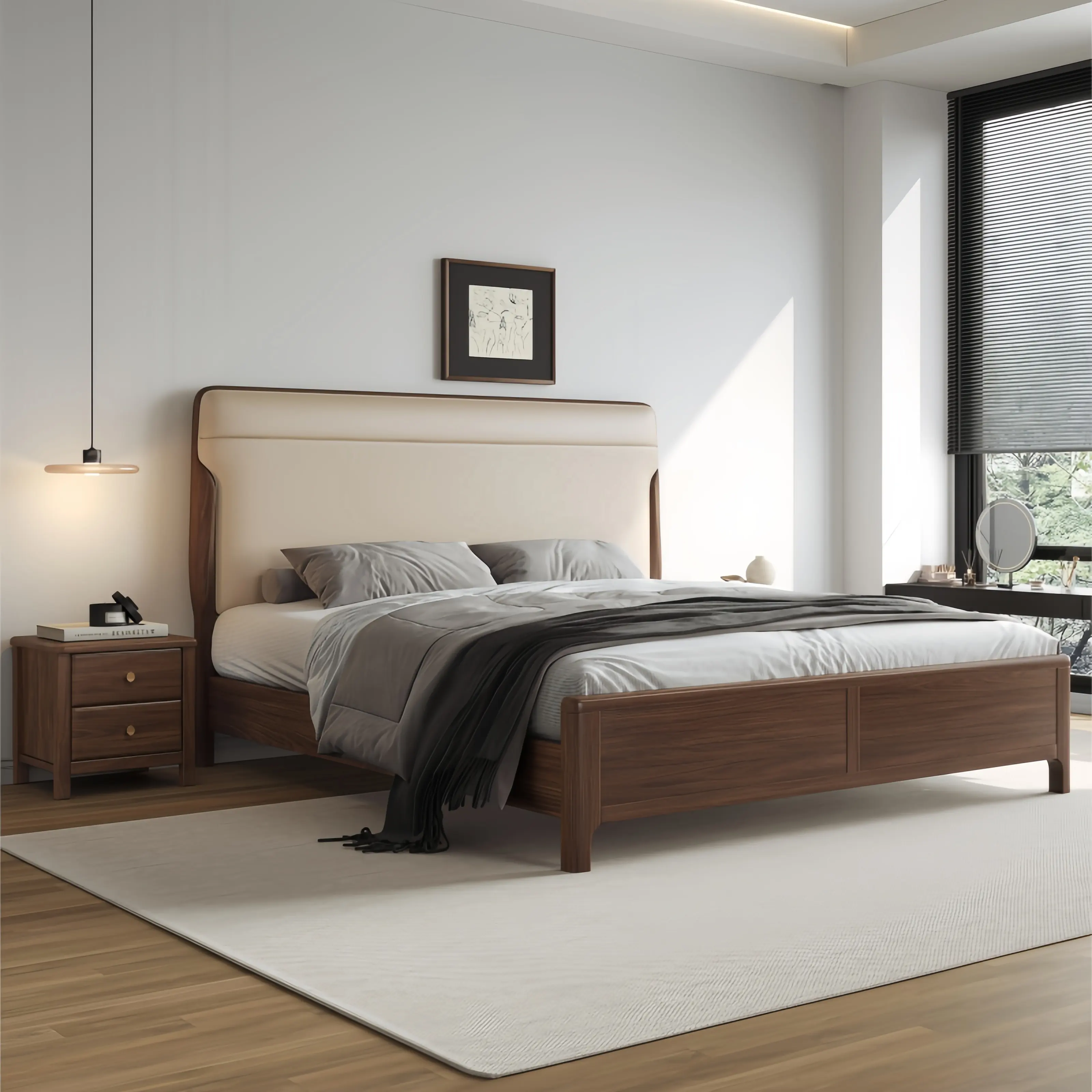 Moderno elegante camera da letto in legno Set di mobili per appartamento e ville di lusso popolare King Size doppio letto in legno con ripostiglio