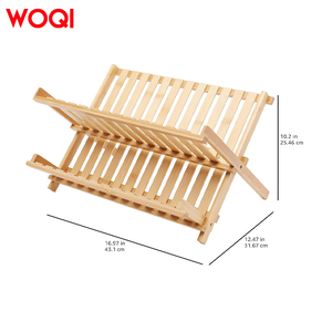 WOQI yaratıcı çift katmanlı x-şekil bambu bulaşık kurutma rafı büyük kapasiteli katlanabilir ayakta tipi mutfak rafı - Product Image 5