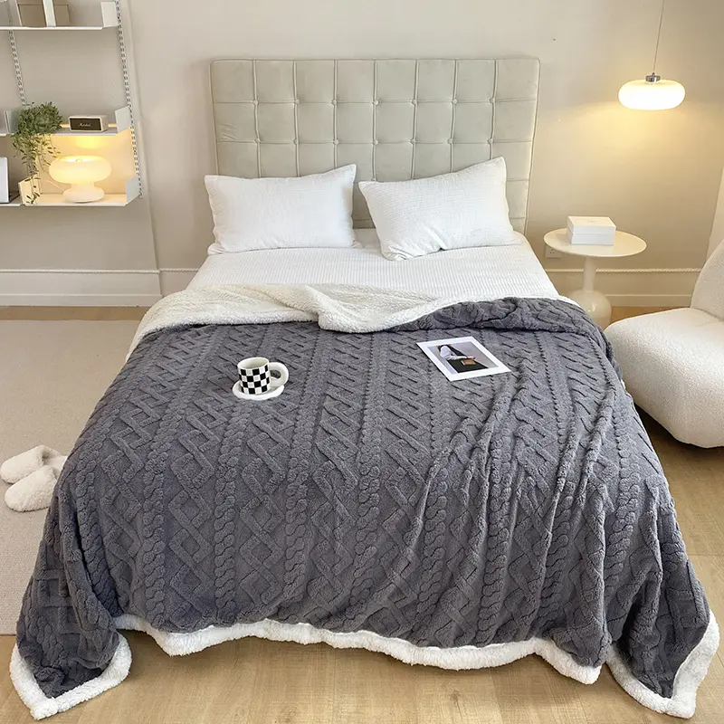 Caldo accogliente morbido logo personalizzato sherpa di lusso all'ingrosso di colore solido in pile di lana coperte da letto per divano letto invernale