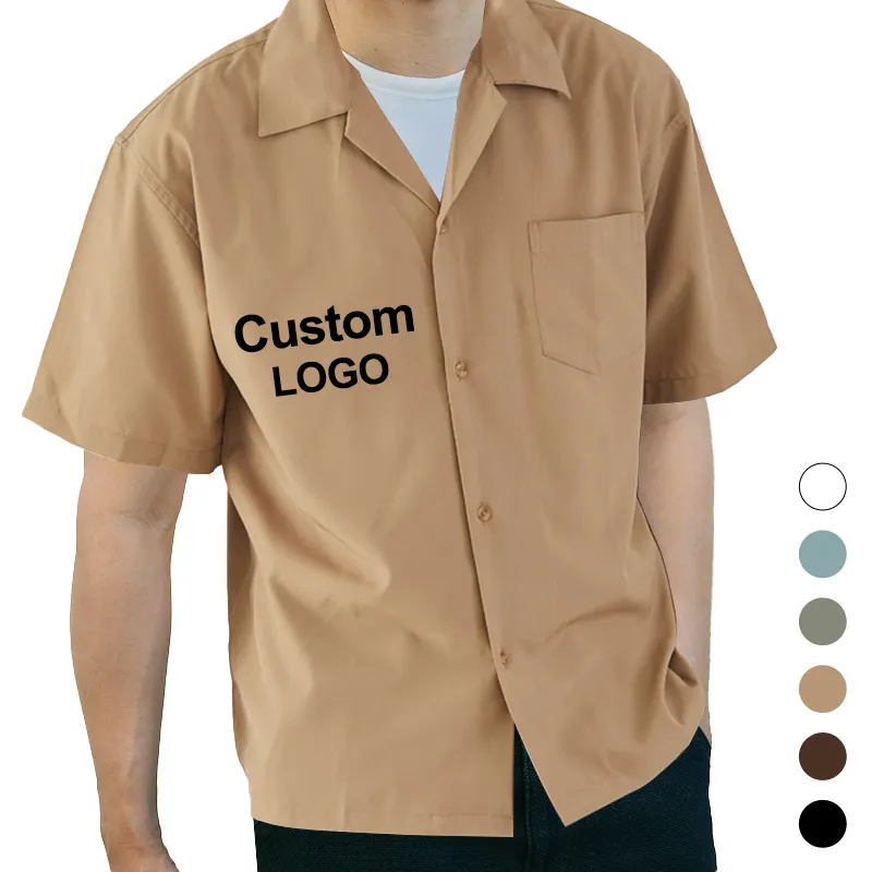 Camisas de manga corta con cuello cubano para hombre, camisas de diseño de Color liso con estampado clásico Vintage, informal y personalizado, de verano