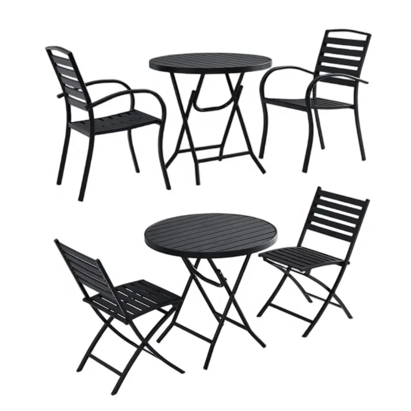 आउटडोर डाइनिंग सेट काले stackable बगीचे कुर्सी लकड़ी मेसा डे fibra sinttica कॉम 2 cadeiras