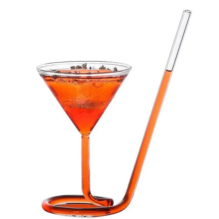 Aeofa Creative Rotating Martini Glas Cocktail glas mit Stroh Stroh Martini Glas