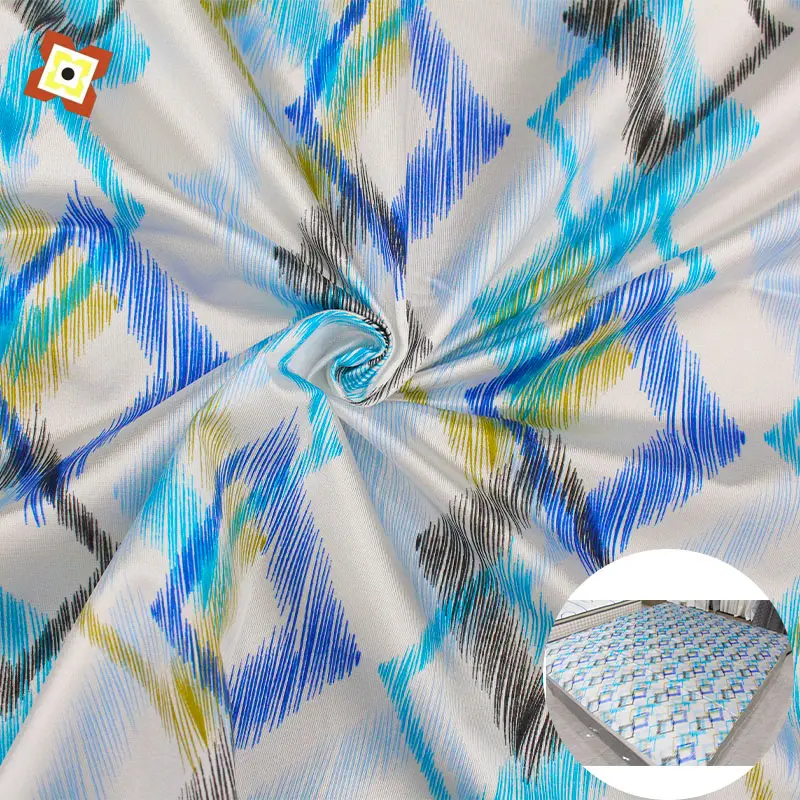 Quelle Hersteller 100% Polyester geometrische Druck matratze Stoff Kette gestrickt Krawatte gefärbten Stoff billig Großhandel