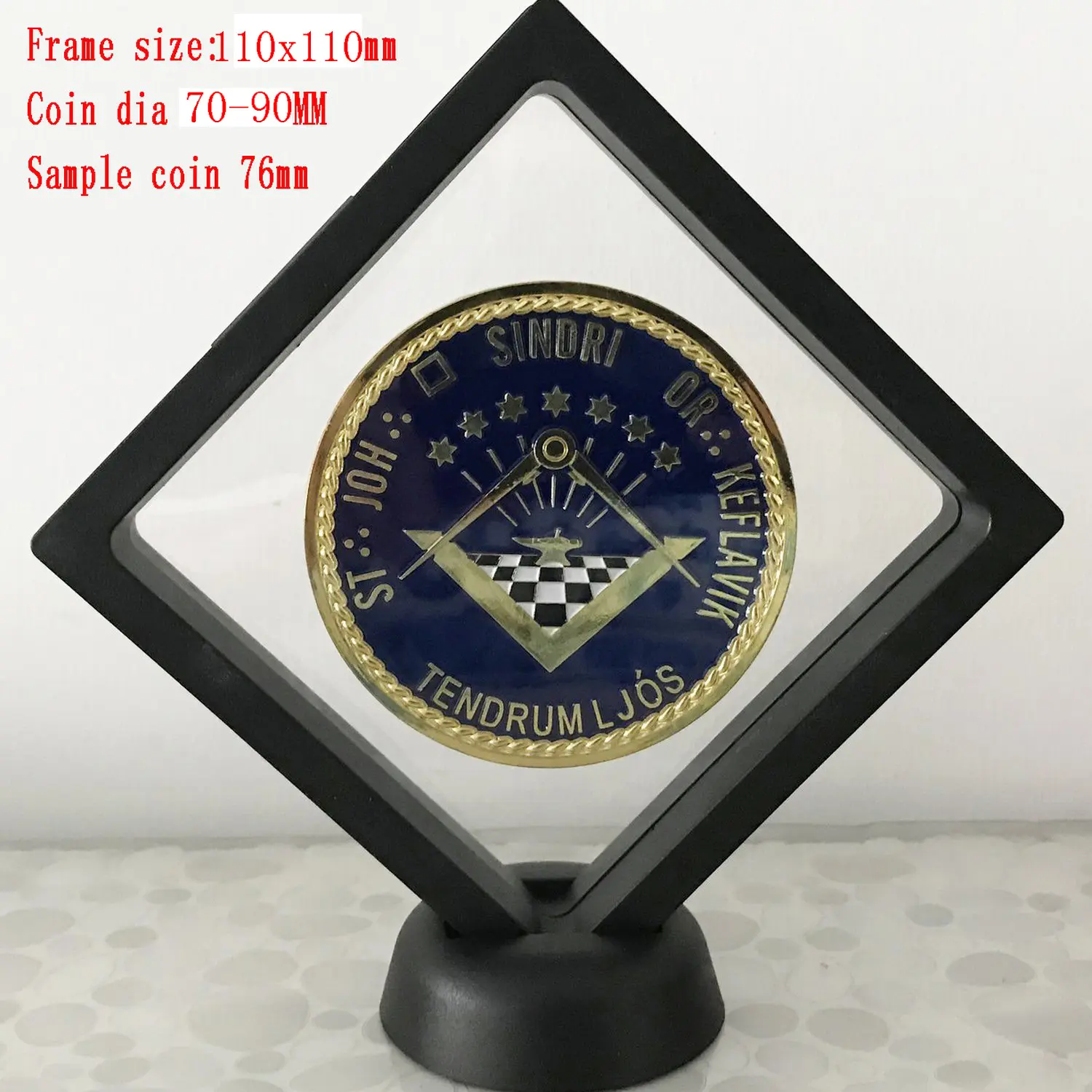 Caja de marco de exhibición de diseño simple 110X110mm, caja de material ABS para exhibición de monedas de joyería blanca y negra