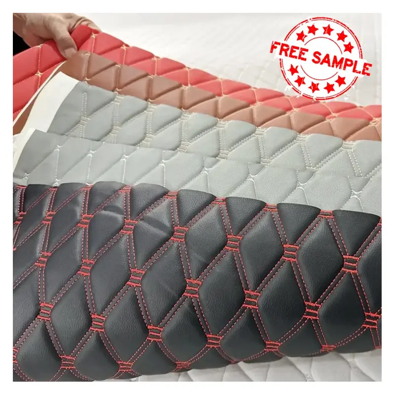 Factory Wholesale PVC Faux Embroidery Leather Fabric Car Seating Upholstery Quilted Leather For Wallet Handbags Making