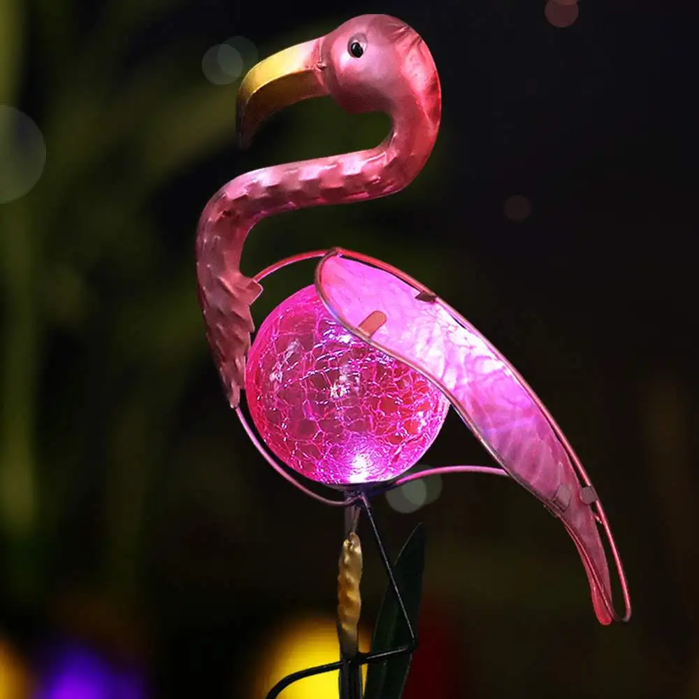 Outdoor solar powered LED Pathway lampada di paesaggio Ornamenti in metallo Bastone Solare Pink Flamingo Palo Luci del giardino