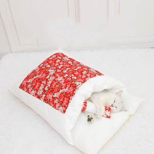 和風寝袋犬用ベッド枕とキルトセット猫の巣ビーンバッグ折りたたみ猫用ベッド暖かい布ペット用品ベッドOEM ODM - Product Image 3