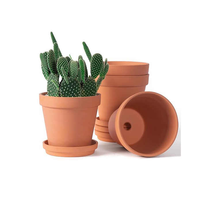 Pots en argile de 6 pouces Grands pots de plantes en terre cuite Pots en terre cuite avec trou de drainage et plateau
