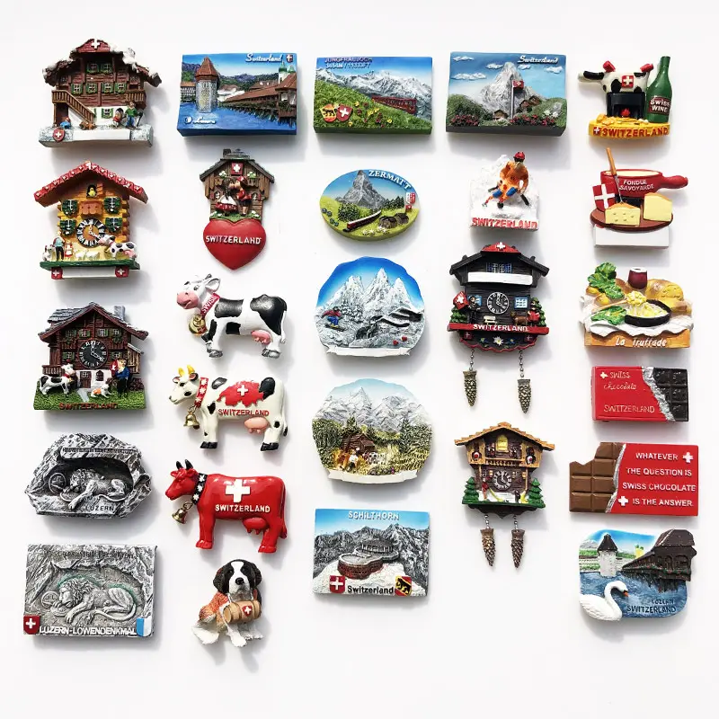 Aimant de réfrigérateur suisse 3d Résine aimant de réfrigérateur souvenir touristique Suisse National chocolat nourriture animal Bétail aimant de réfrigérateur