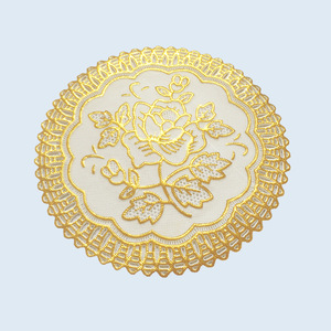 环保聚氯乙烯圆形矩形烫金金银山茶花图案隔热桌垫杯垫 - Product Image 3