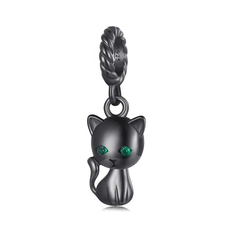ต่างหูรูปแมวดำทำจากคริสตัลดีไซน์เนอร์จี้เงินสเตอร์ลิงสำหรับเด็กเครื่องประดับแฟชั่นจี้เสน่ห์