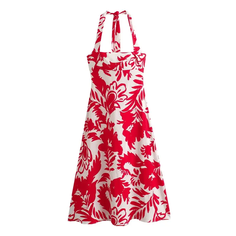 TAOP & ZA vestido de verano para mujer abril nuevo producto 2024 temperamento dulce estampado vestido Midi de lino 3316480