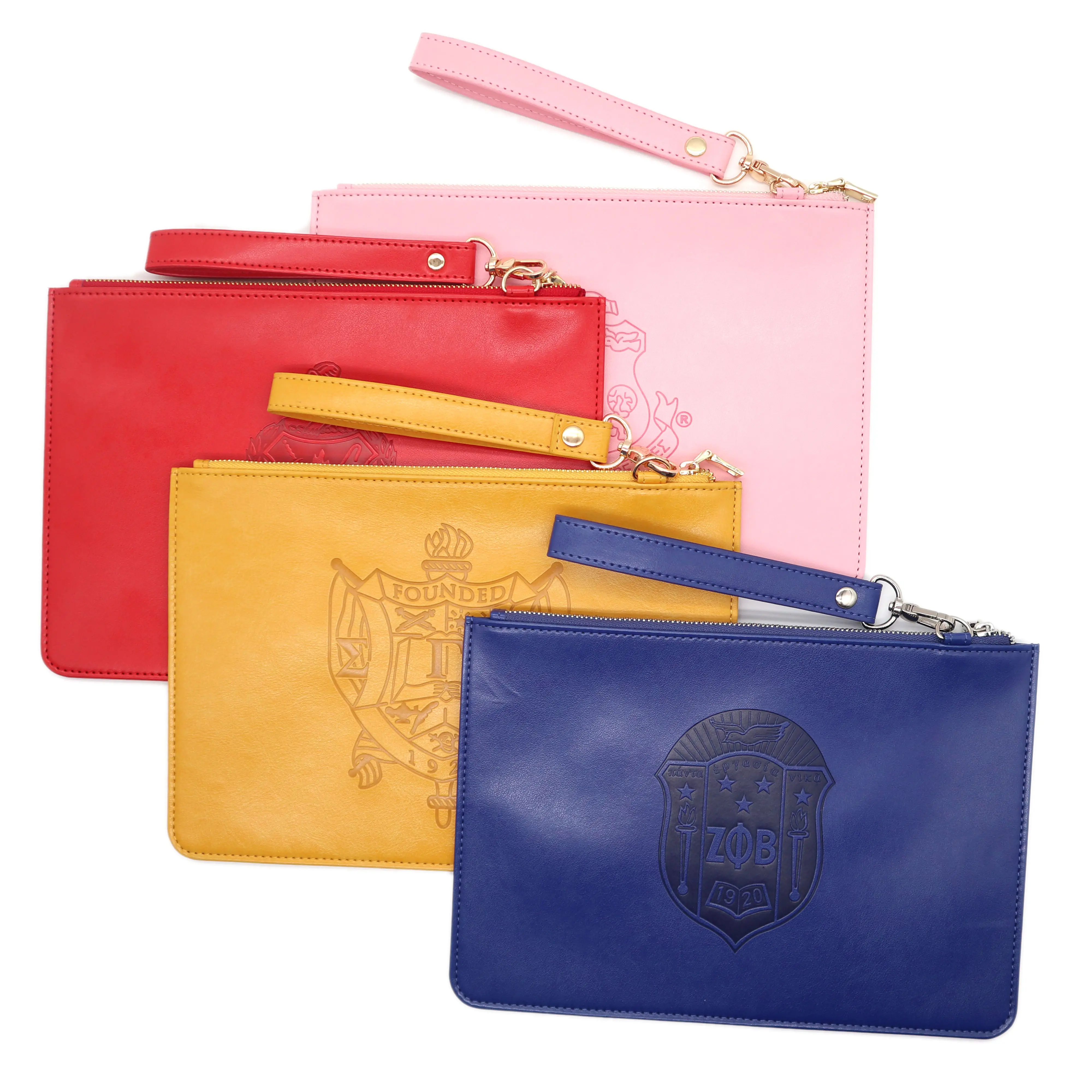 Ready to Ship 2024 Newly Design DST Large Leather Clutch Wristlet Bag with Strap Women College Sorority Party Gifts