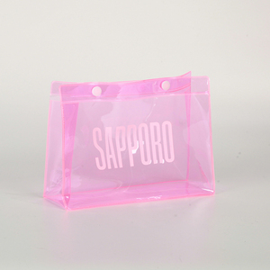 Özelleştirilmiş seyahat şeffaf taşınabilir Neon pembe renkli PVC kozmetik depolama makyaj çantası düğmesi ile - Product Image 3