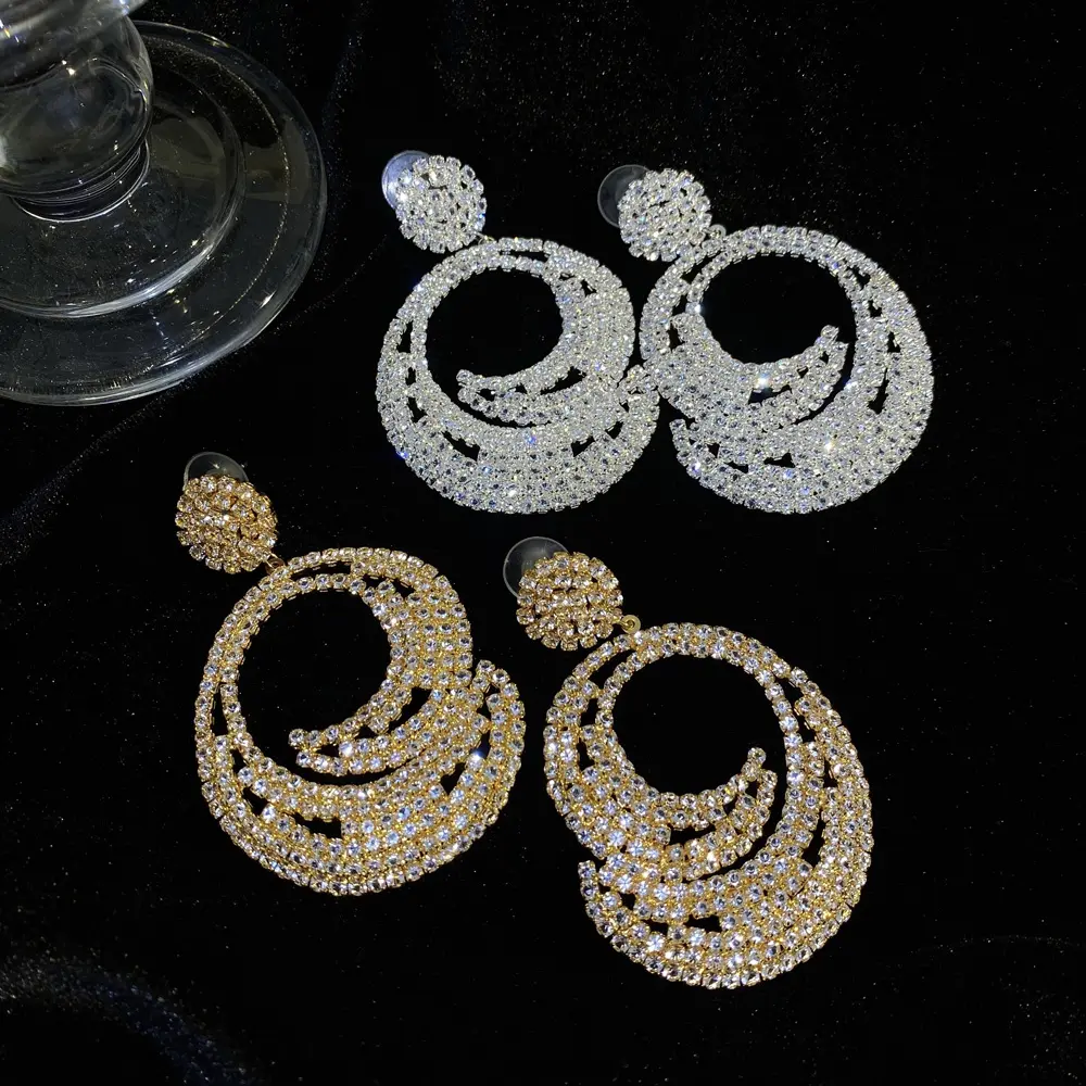 Pendientes chapados para mujer, joyería de lujo, pendientes largos, diseños dorados, circonita barroca, plata, aleación clásica, decoración de joyería X127