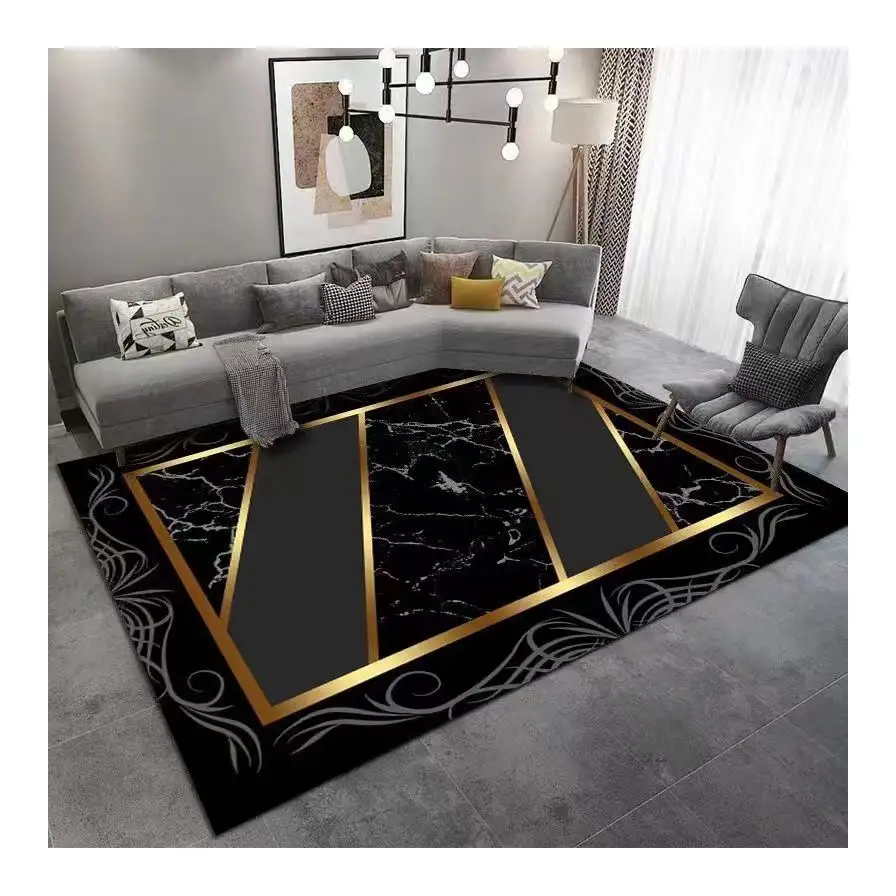 Tapis modernes salon grande impression 3D alfombras géométriques vente en gros anti-dérapant exquis tapis noirs pour impression