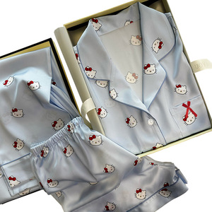 חמוד שלום חתלתול קריקטורה סאטן סוף גבוה סאטן שלושה חלקים חליפת פיג 'מה בקיץ לילה ללבוש הסיטונאי - Product Image 5