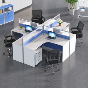 Light Blue T-Shaped Modular Office Furniture 4-Person Staff <strong>Computer</strong> Desk with Card Holder L Corner Staff <strong>Table</strong> Screen Desk - Product Image 4