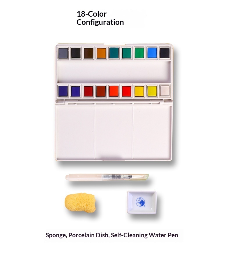 Coffret d'aquarelle solide de 18 couleurs