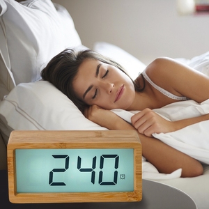 Wooden Minimalist Student Style Bamboo Alarm Clock Touch Large Green Screen Display Snooze Digital Clock <strong>Led</strong> Smart Table Clock - Product Image 5