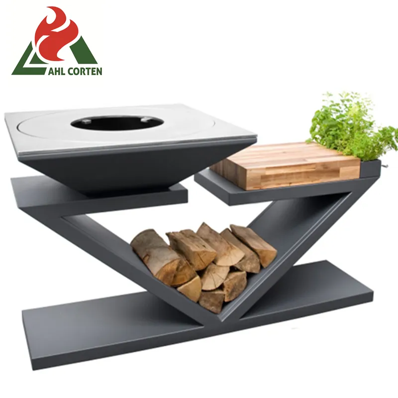 Gril extérieur en acier corten rouille gril de barbecue brasero/grill de barbecue à charbon de bois extérieur pour la cuisson Corten Steel Fire Pit Bbq