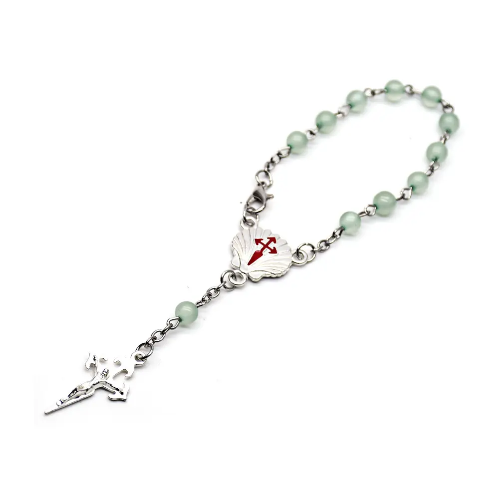 2022 Komi 6mm Cat Eye Beads Rosary Cross Santiago Shell Pendant Curved Needle Prayer Bracelet