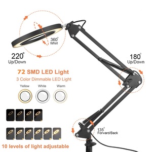 ヘビーデューティーベース2 in 1 LEDデスクランプ3色のライト、10レベルのライトUSB拡大鏡5Xガラス拡大鏡レンズで調整 - Product Image 3