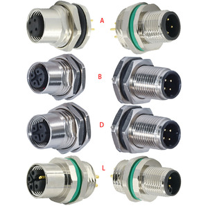 M12 A รหัสชายหญิง3 4 5 8 12 17ขาเสียบซ็อกเก็ตโลหะด้านหน้าโลหะด้านหลังล็อคยึดแผง Pcb ติด M12เชื่อมต่อ - Product Image 6