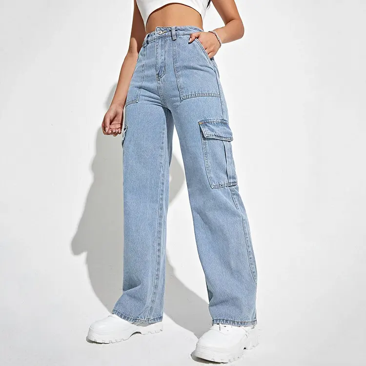 Mode taille haute Cargo petit ami Streetwear y2k femmes pantalons pantalons poche à rabat jean coton mutil poches femmes jeans